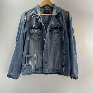 CAVALINI Denim Collection Women's Size L DENIM Jacket Distressed